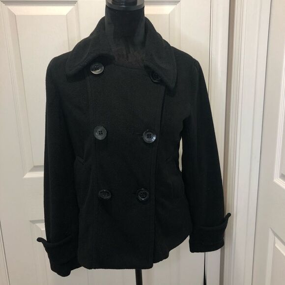 Papaya black button front winter pea coat size small - Picture 11 of 13